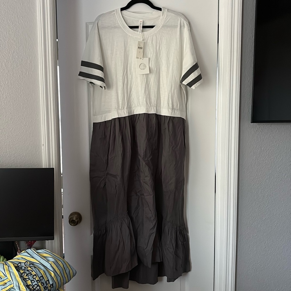 NWT Anthropologie Daily Practice Drop Speed Twofer MIDI Dress. Sz S White/Grey